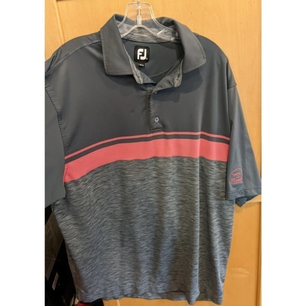 FJ POLO FootJoy grey‎ Striped Mens Size XL 1/4 Button Short Sleeve Embroidered